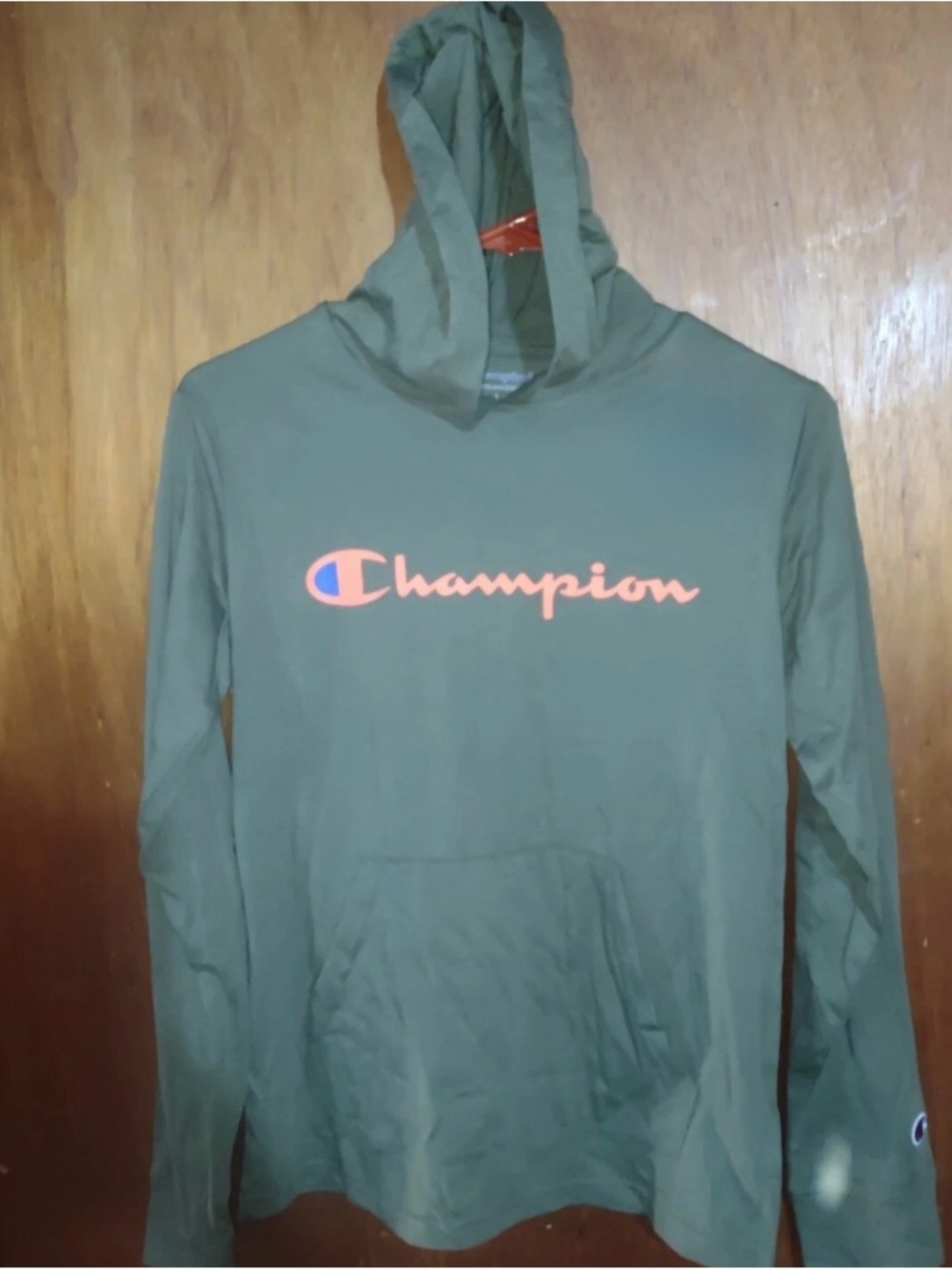 Nwt Champion boys Olive Green Pullover Hoodie with Coral Logo Accent grey5